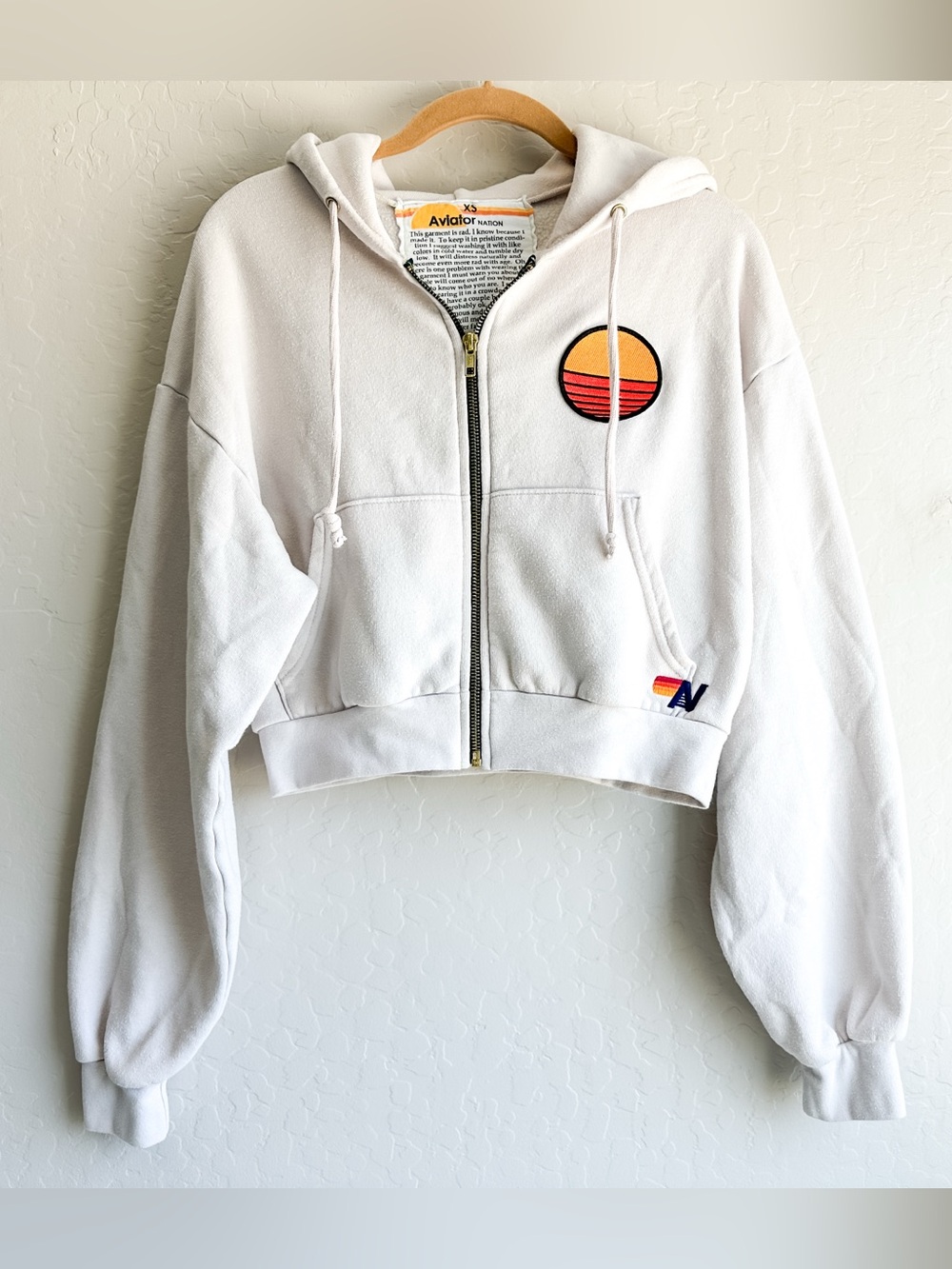 Aviator Nation Sunset Patch Cropped Zip Hoodie Vintage White Womens - XSmall - Picture 3 of 13